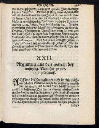 XXII. Argument aus den Worten der einsetzung/ Das thut zu meinem gedechtniß.