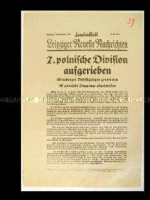 Sonderblatt der "Leipziger Neuesten Nachrichten" zur Zerschlagung einer polnischen Division