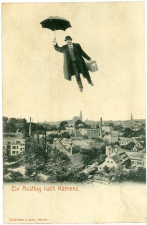 Kamenz. Ortsansicht und "Fliegender Mann"