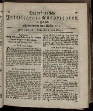 Sonnabends: den 5. März 1774.