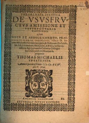 Theoremata iuridica de ususfructus amissione et usufructuaria cautione