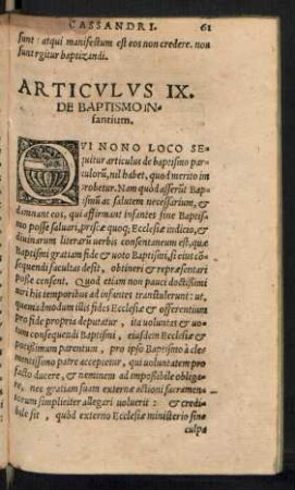 Articulus IX. De Baptismo Infantium.