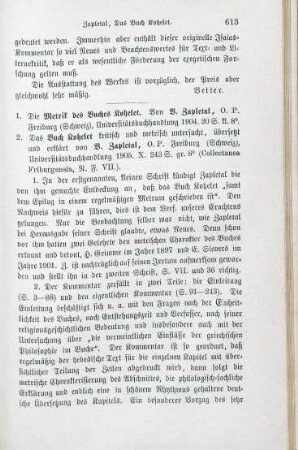 613-614 [Rezension] Zapletal, Vincenz, Die Metrik des Buches Ḳohelet