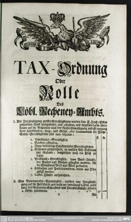 Tax-Ordnung Oder Rolle Des Löbl. Recheney-Ambts