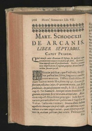 Mart. Schoockii De arcanis. Liber Septimus.