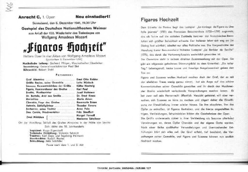 Aus Anlaß der 150. Wiederkehr des Todestages von Wolfgang Amadeus Mozart Figaros Hochzeit