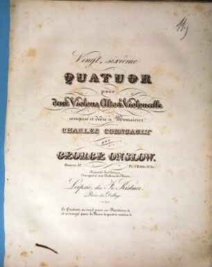 Vingt-sixième quatuor pour deux violons, alto & violoncelle : oeuvre 52
