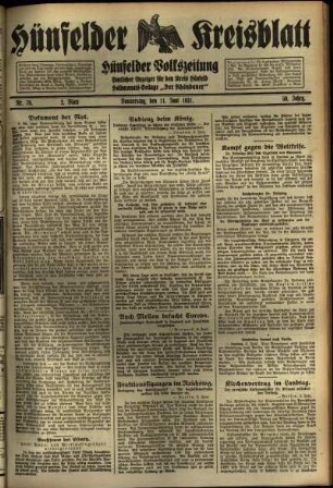 Zweite Ausgabe vom Donnerstag, den 11. Juni 1931.