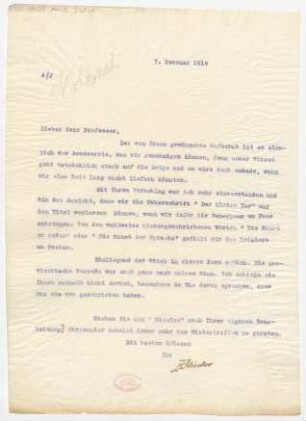 Brief an Fritz Volbach : 07.02.1914