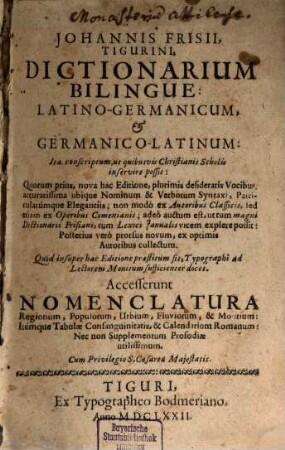 Dictionarium bilingue : latino-germanicum et germanico-latinum