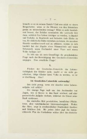 I. Ist Geschichts-Unterricht notwendig?