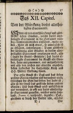 Das XII. Capitel. Von der Würckung dieses allerheiligsten Sacraments.