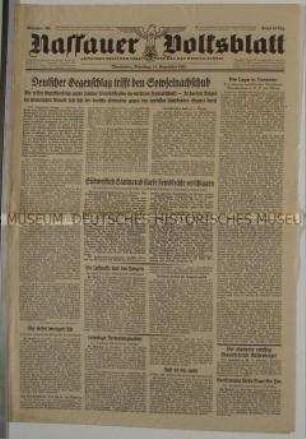 Regionale Tageszeitung "Nassauer Volksblatt" u.a. zur Winteroffensive der Roten Armee im mittleren Frontabschnitt