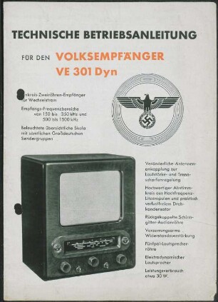 Bedienungsanleitung: Technische Betriebsanleitung für den Volksempfänger VE 301 Dyn