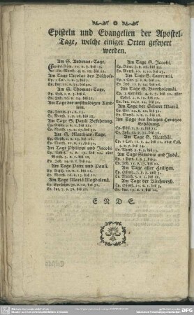 Episteln und Evangelien der Aposteltage, welche einiger Orten gefeyert werden