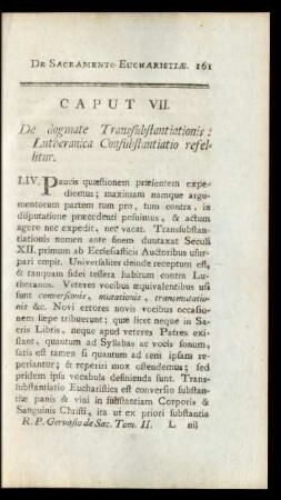 Caput VII. De dogmate Transsubstantiationis : Lutheranica Consubstantiatio refellitur