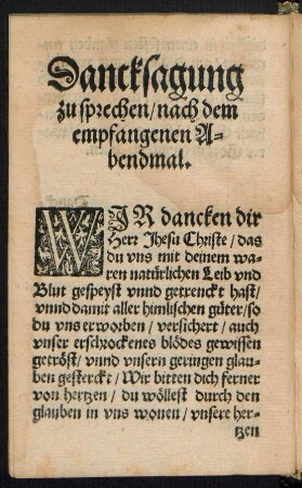 Dancksagung zu sprechen/ nach dem empfangenen Abendmal.