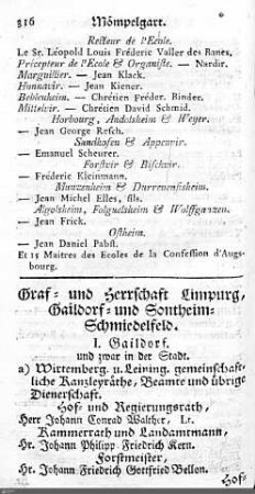 Beamte in Limpurg, Gaildorf, Sontheim, Schmiedelfeld