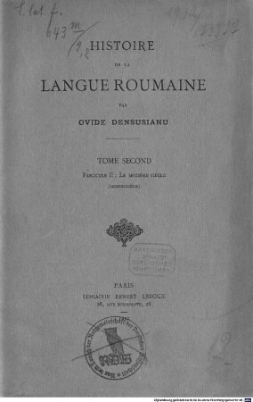 Histoire de la langue roumaine. 2,2, Le seizième siècle (morphologie)