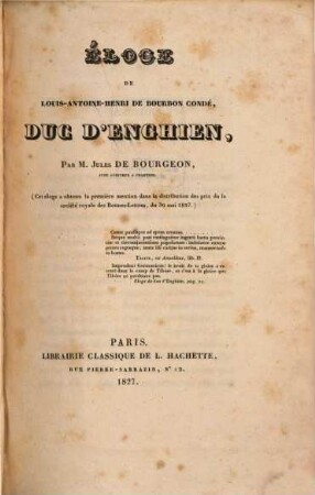 Éloge de Louis-Antoine-Henri de Bourbon Condé, Duc d'Enghien