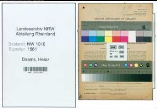 Entnazifizierung Heinz Daams , geb. 04.07.1910 (Kunstmaler)