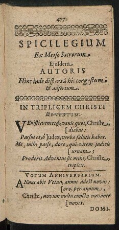 Spicilegium Ex Messe Sacrorum Eiusdem Autoris