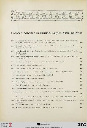 Bronzen, Arbeiten in Messing, Kupfer, Zinn und Eisen (Nr. 1587-1626)