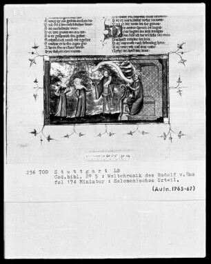 Weltchronik des Rudolf von Ems — Das salomonische Urteil, Folio 174recto