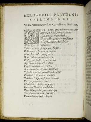 Bernardini Parthenii Spilimbergii. Ad Io. Petrum Ayroldum Marcellinum, Medicum