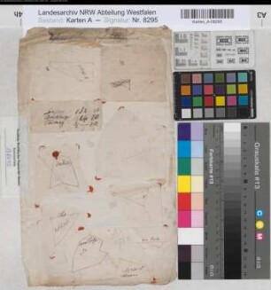 Oesterweg (Versmold) Zuschläge Entwurf aufgeklebte einzelne Grundstücksgrundrisse um 1790 o.M. 20 x 33 Zeichnung Spez.Verz. Markenkarten X Nr. 150a