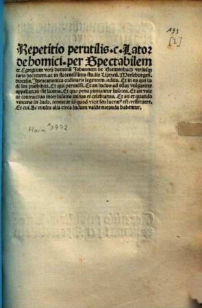 Repetitio capituli 'Lator De homicidio' (Lib. Extra 5, 12, 9)