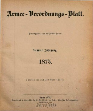 Armee-Verordnungsblatt. 9. 1875
