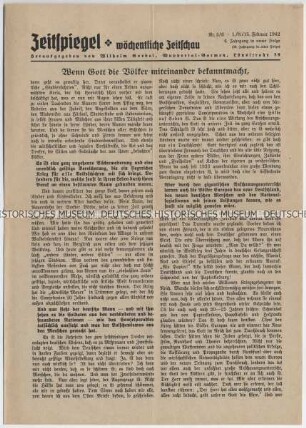Wochenzeitung "Zeitspiegel" mit Titel zum kulturellen Austausch zwischen den Kriegsparteien