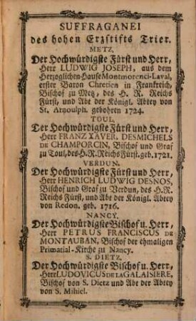 Des Hohen Erz-Stifts und Churfürstenthums Trier Hof-, Staats- und Stands-Kalender. 1780, 1780