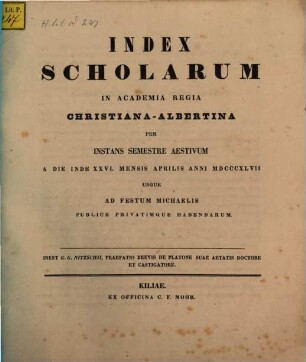 Index scholarum in Academia Regia Christiana Albertina, SS 1847