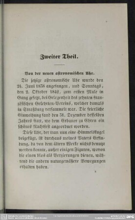Zweiter Theil. Von der neuen astronomischen Uhr