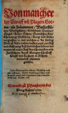 Von mancherley Straff vnd Plagen Gottes