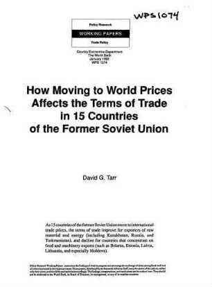 How moving to world prices affects the terms of trade in 15 countries of the former Soviet Union