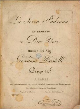 La serva padrona : intermezzo a due voci