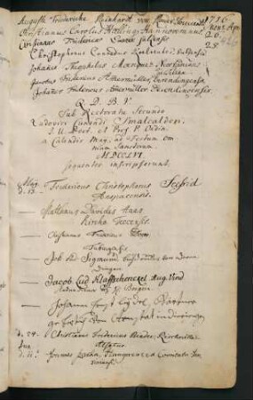 Sommerhalbjahr 1756. Rektorat Ludwig Konrad Smalcalder