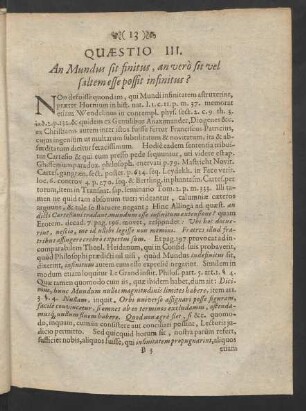 Quaestio III. An Mundus sit finitus, an vero sit vel saltem esse infinitus?