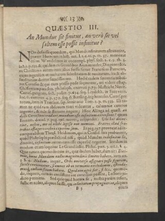 Quaestio III. An Mundus sit finitus, an vero sit vel saltem esse infinitus?