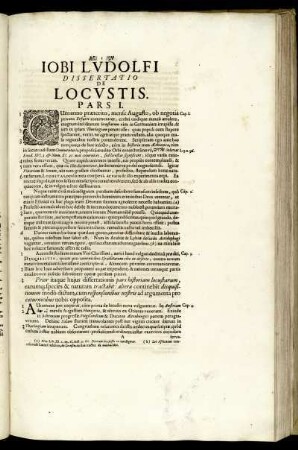 Iobi Ludolfi Dissertatio De Locustis. Pars I.