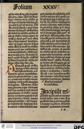 Incipiunt trigintasex excommunicationes reservate sedi apostolice tam a iure quam per processum sive per extravagantes et breviter recollecte, deinde sequuntur excommunicationes [reservare episcopis uniuscuiusque dyocesis.]