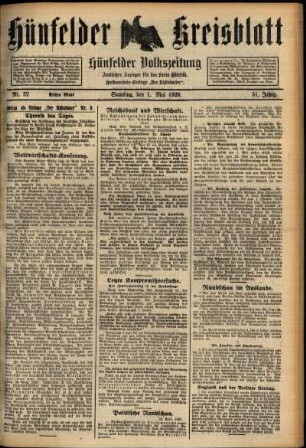 Erste Ausgabe vom Samstag, den 01. Mai 1926.
