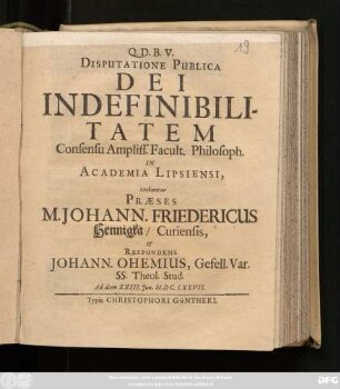 Disputatione Publica Dei Indefinibilitatem