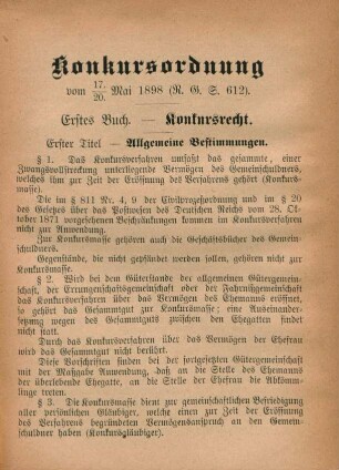 Konkursordnung vom 17./20. Mai 1898.