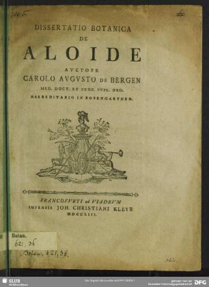 Dissertatio Botanica De Aloide