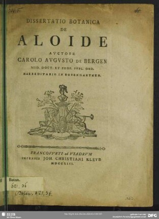 Dissertatio Botanica De Aloide