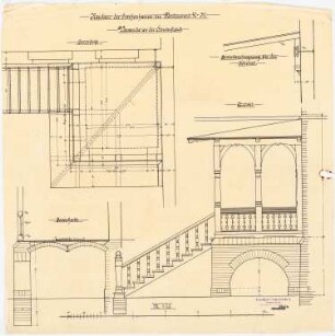 Kranken- und Siechenhaus, Brüssow Gültiger Ausführungsentwurf: Veranda an der Hinterseite: Grundriss, Aufriss, Schnitt 1:20